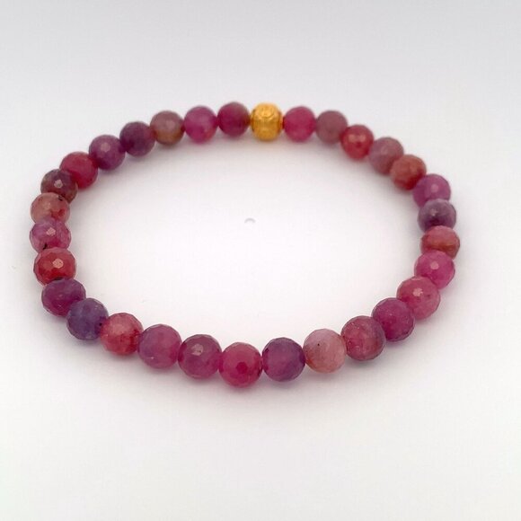 24K Gold Coin Ball  Lucky Charm Bracelet Gemstones Natural Ruby 5mm S6.25" - Picture 7 of 9